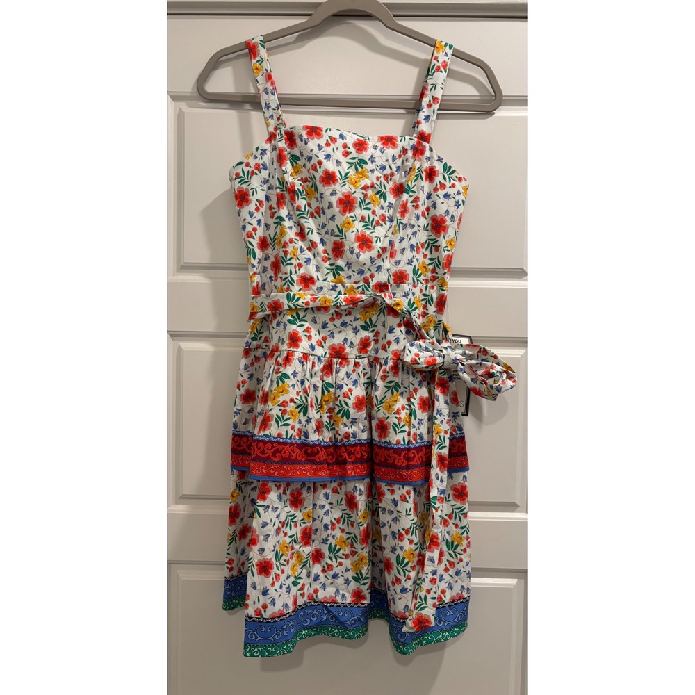 Eliza J Floral Tiered Ruffle Fit and Flare Dress White Multi Color 0P NWT